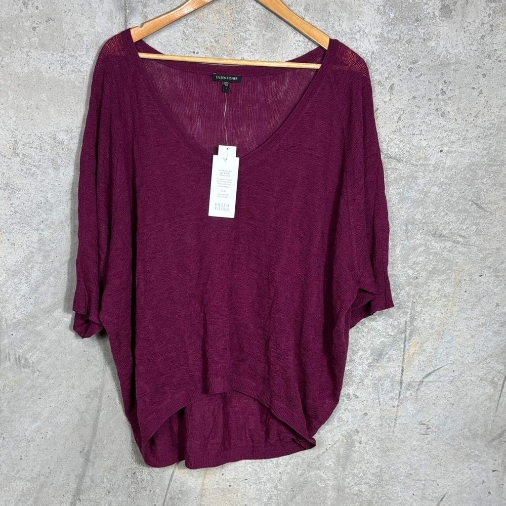 Eileen Fisher L oversize short sleeve soft wool sweater top